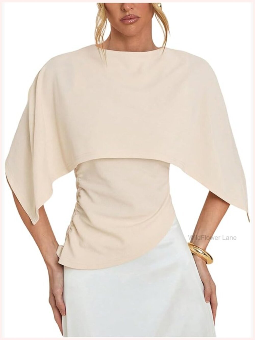 Ruched Asymmetrical Half Sleeve Blouse Dressy Concert Top